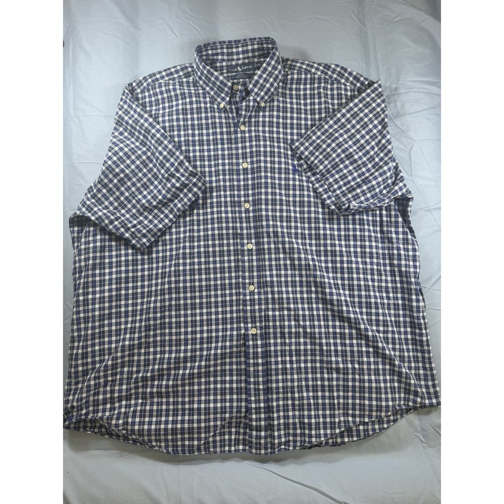 Ralph Lauren Men's Blue & White Plaid Short Sleeve Button Up Shirt Size XXL